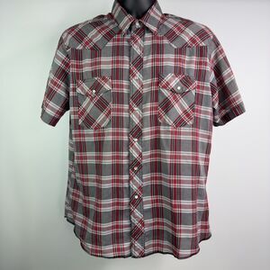Wrangler Shirt Mens Large Western Pearl Snap Rodeo Short Sleeve Plaid